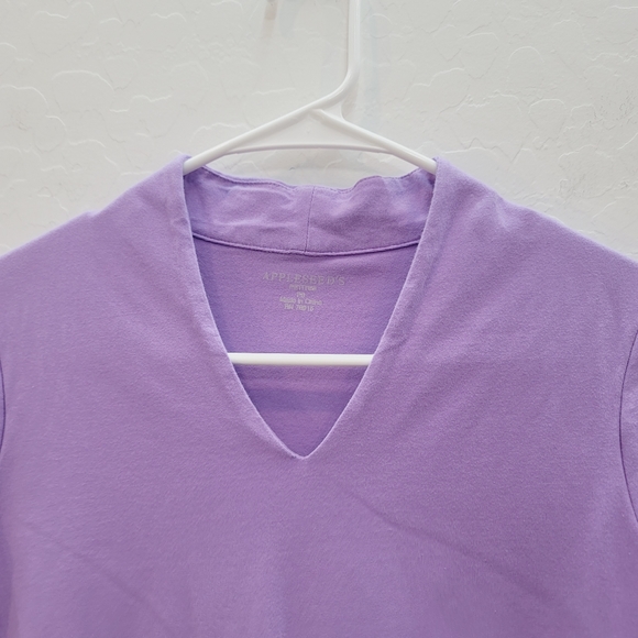 💕 Appleseed's Violet Frost Narrow V-neck Knit Top Women's Size Small Petite - Picture 4 of 8